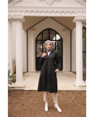 Fermuarlı İki Yan Cepli Uzun Trençkot 