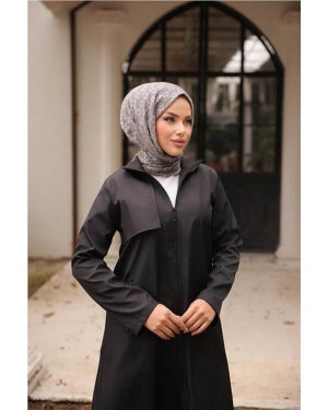 Fermuarlı İki Yan Cepli Uzun Trençkot 