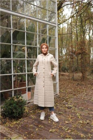 Kapşonlu Çıtçıtlı İki Yan Cepli Uzun Kap 