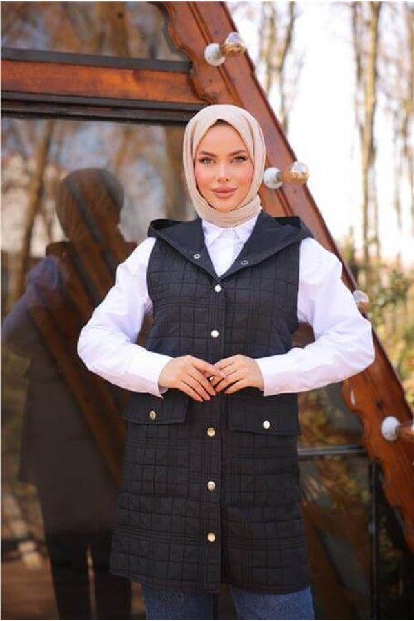 Kolsuz Cepli Çıtçıtlı Kapitone Yelek 