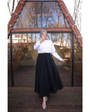 Beli Lastikli Kırışık Detaylı Uzun Etek 