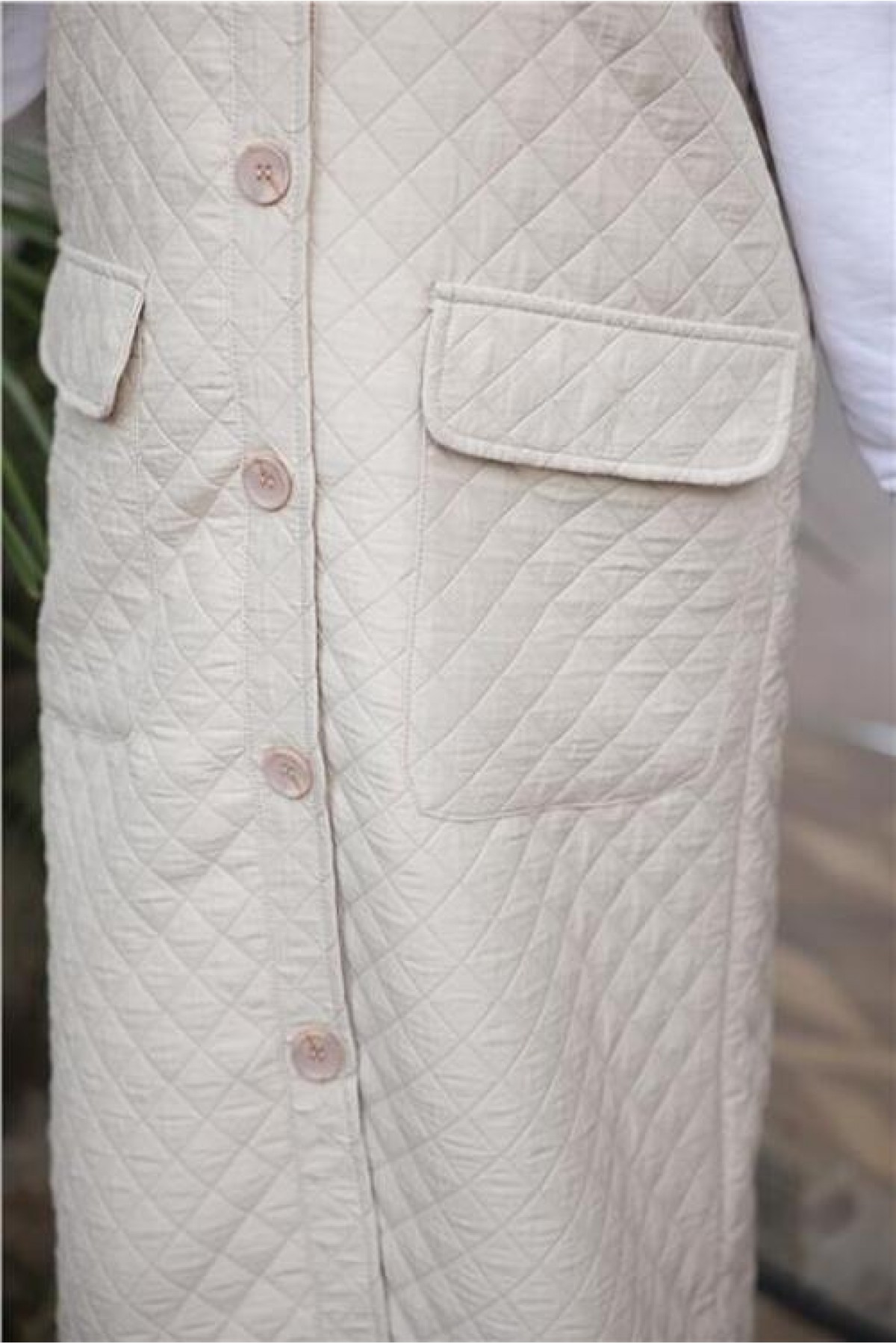 Hooded, Buttoned, Sleeveless, Pocketed, Quilted Long Vest