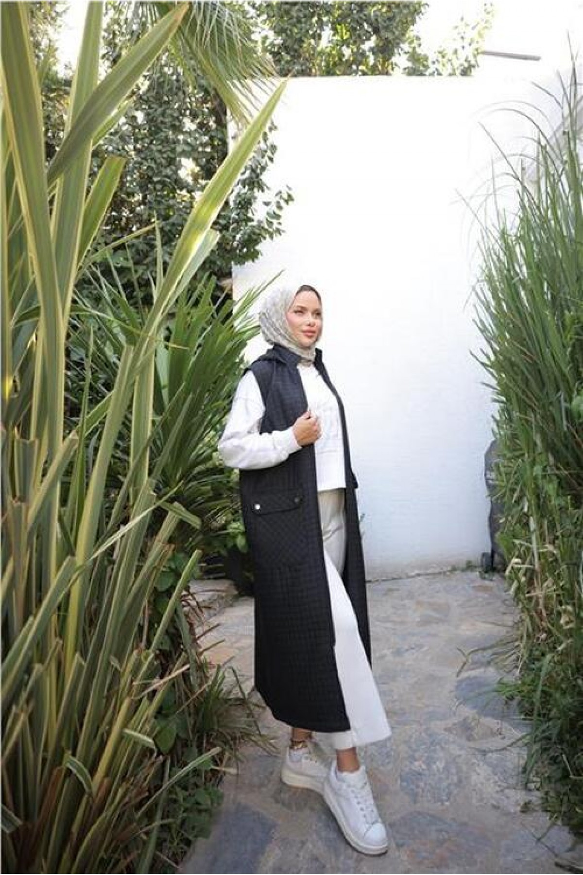 Hooded, Zip-Up, Sleeveless, Quilted Long Vest with Front Pockets