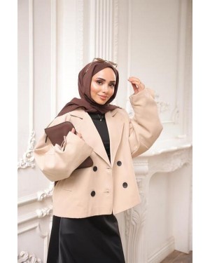 Kruvaze Ceket Yaka Cepli Kısa Trençkot 