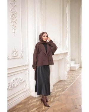 Kruvaze Ceket Yaka Cepli Kısa Trençkot 