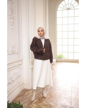 Kruvaze Ceket Yaka Lastikli Şerit Detaylı Kısa Trençkot 