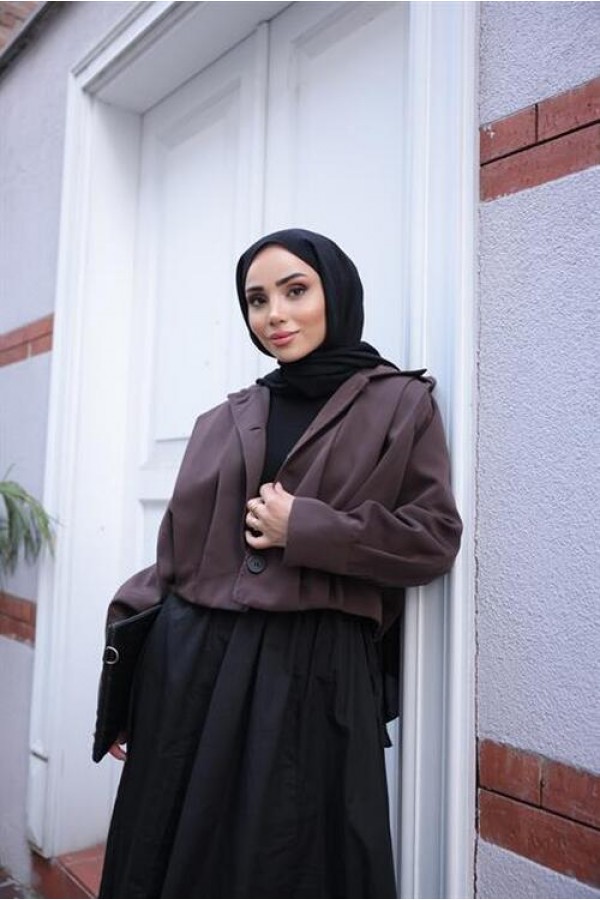 Düğmeli Geniş Kollu Kısa Bomber Ceket 
