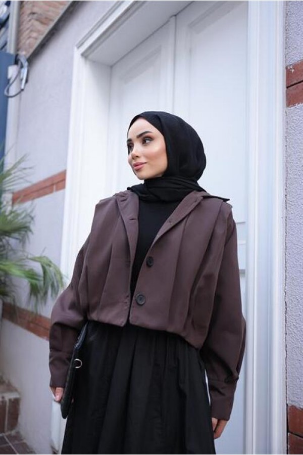 Düğmeli Geniş Kollu Kısa Bomber Ceket 
