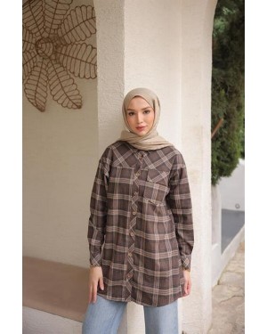 Kapşonlu Desenli Cepli Uzun Kesim Ekose Gömlek 
