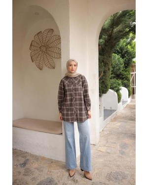 Desenli Cepli Uzun Kesim Ekose Gömlek 