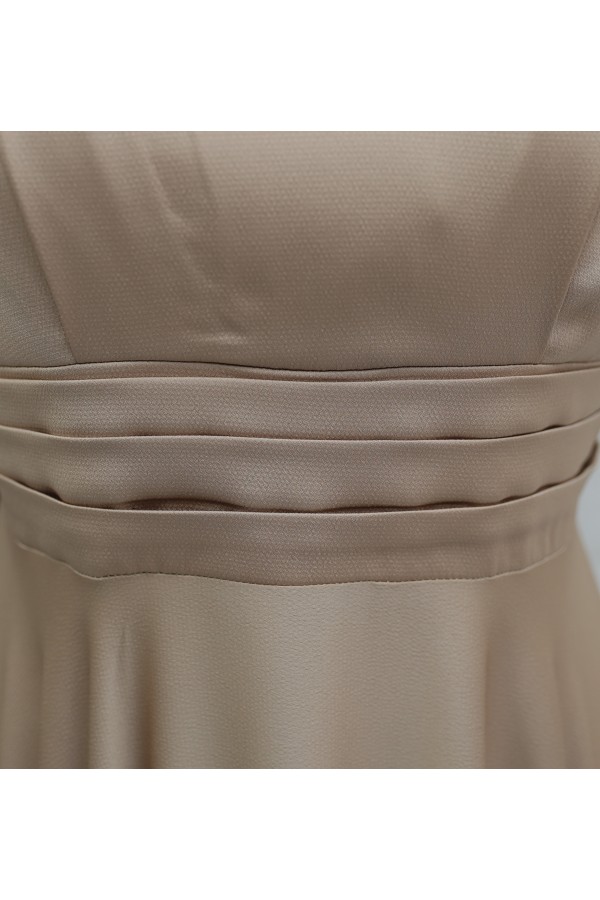 Waist Pleat Detailed Front Double Layer Satin Evening Dress  -Yellow
