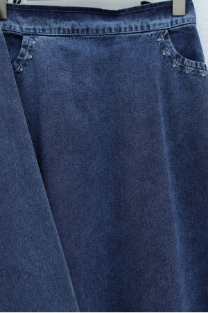 Denim Skirt Set with Embroidered Details, Double Pockets, and Button-Front Closure. -Dark blue