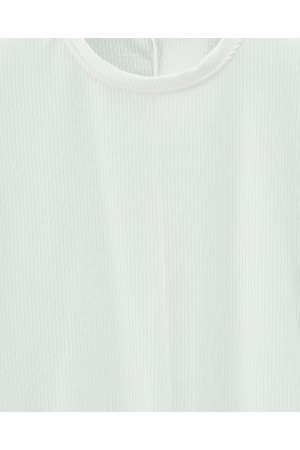 Bisiklet Yaka Fitilli Yırtmaçlı Tişort -Beyaz