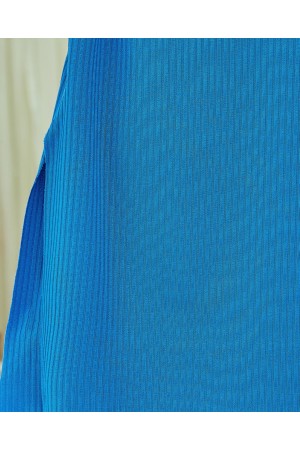 Bisiklet Yaka Fitilli Yırtmaçlı Tişort -Mavi