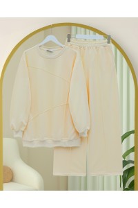 İki İp Çimalı Pantolonlu Penye Takım -Bej