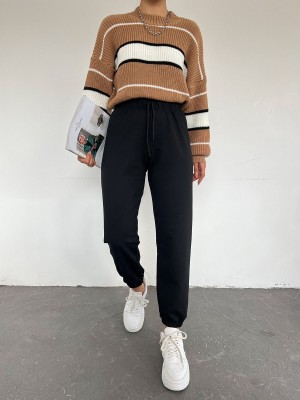 Lace-Up Waist Sweatpants -Black