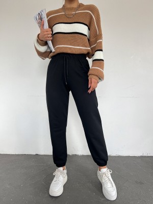 Lace-Up Waist Sweatpants -Black