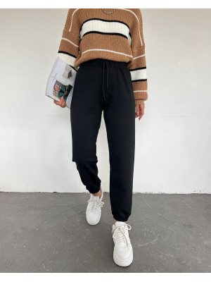 Beli Bağcıklı Eşofman Altı -Siyah