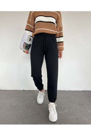 Beli Bağcıklı Eşofman Altı -Siyah