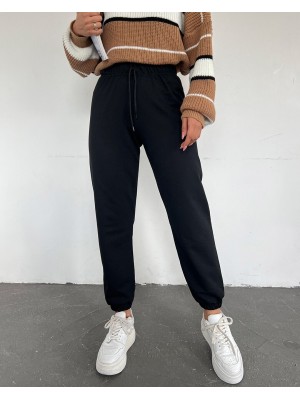 Beli Bağcıklı Eşofman Altı -Siyah