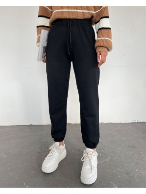 Beli Bağcıklı Eşofman Altı -Siyah