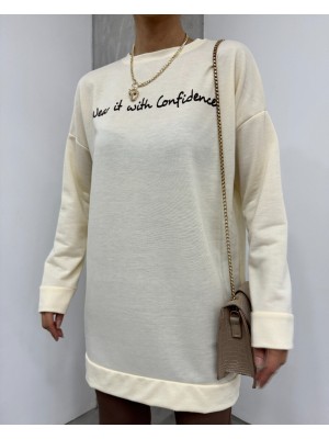 Baskılı Penye Sweat  -Krem