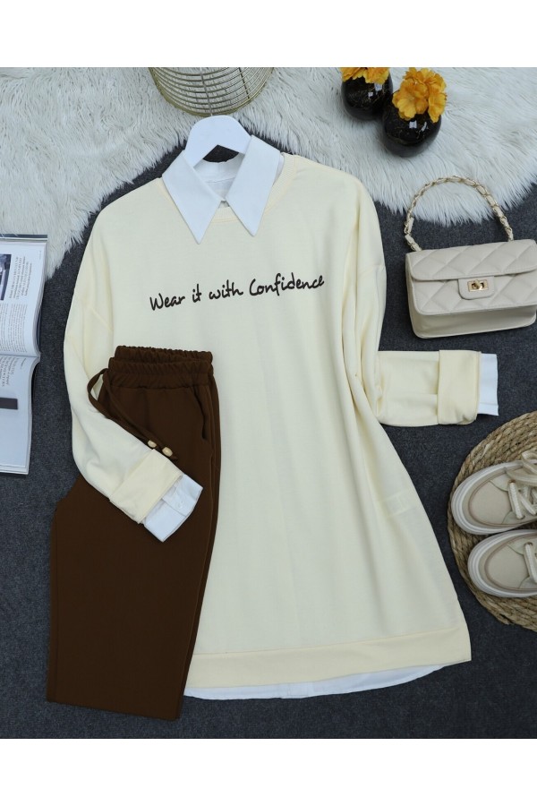 Printed Combed Cotton Sweat -Cream color