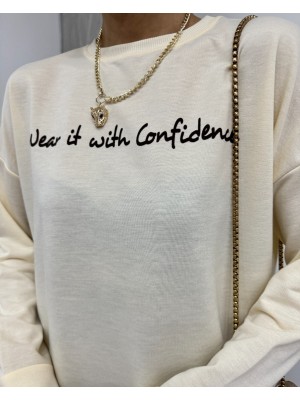 Baskılı Penye Sweat  -Krem