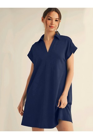 Gömlek Yaka Cepli Süprem Penye Elbise -Laci