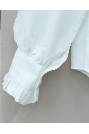 Fırfır Detaylı Düğmeli Kısa Gömlek -Beyaz