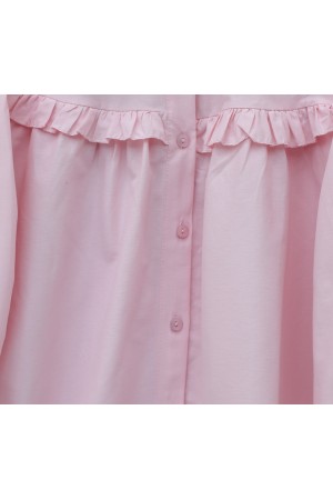 Fırfır Detaylı Düğmeli Kısa Gömlek -Pembe