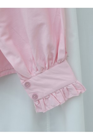 Fırfır Detaylı Düğmeli Kısa Gömlek -Pembe