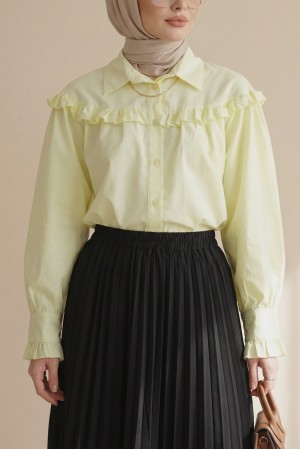 Short Shirt with Ruffle Detail and Button Closure -Yellow