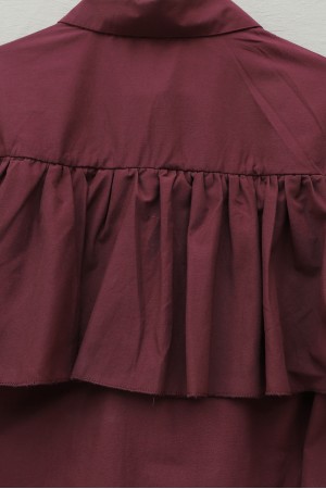 Önü Ve Omuzu Fırfır Detaylı Poplin Gömlek Bluz -Bordo