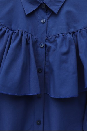 Önü Ve Omuzu Fırfır Detaylı Poplin Gömlek Bluz -Laci