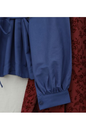 Omuzları Büzgülü Bağcıklı Gömlek Bluz -Laci