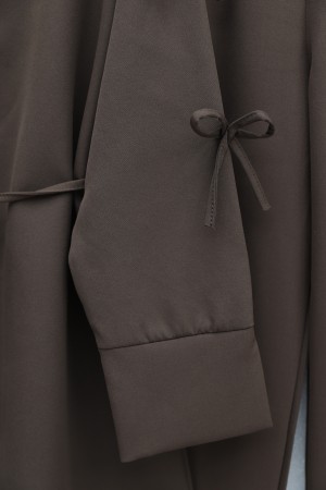 Kolları Fiyonk Detaylı İthal Krep Pantolonlu Takım -K. Kahve