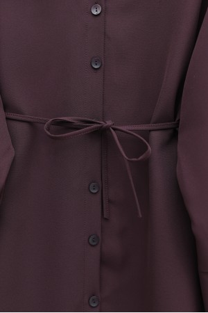 Kolları Fiyonk Detaylı İthal Krep Pantolonlu Takım -Mürdüm