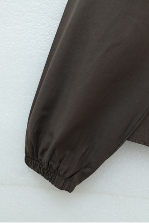 Dantelli Geniş Yakalı Bağcıklı Kolu Lastikli Poplin Gömlek   -Koyu Kahverengi