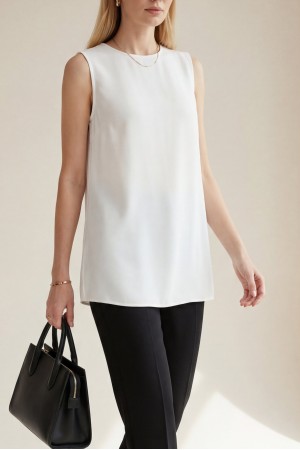 Önü Şifon Detaylı Sıfır Kol Penye İçlik  -Ekru