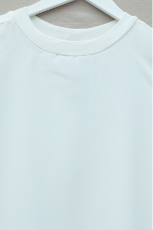 Önü Şifon Detaylı Sıfır Kol Penye İçlik  -Ekru