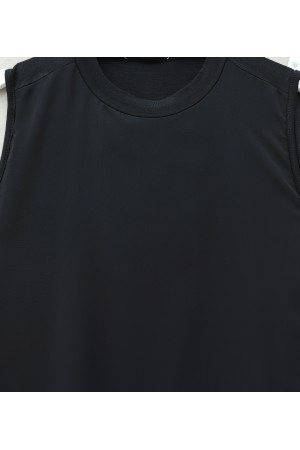 قميص داخلي قطني بدون أكمام بتفاصيل من الشيفون في الأمام -أسود