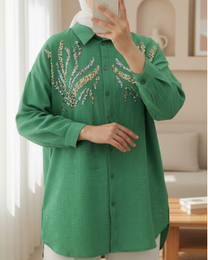 Önü Pul Payetli Uzun Gömlek  -Orman Yş.