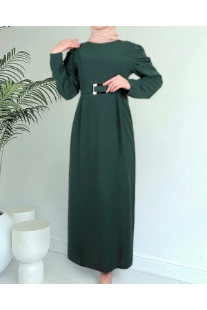 فستان بحزام بأكمام بطيخ -زمرد