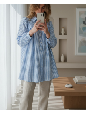 Gofre Taşlı Gömlek  -Bebe Mavi