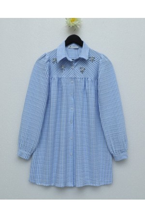 Gofre Taşlı Gömlek  -Bebe Mavi