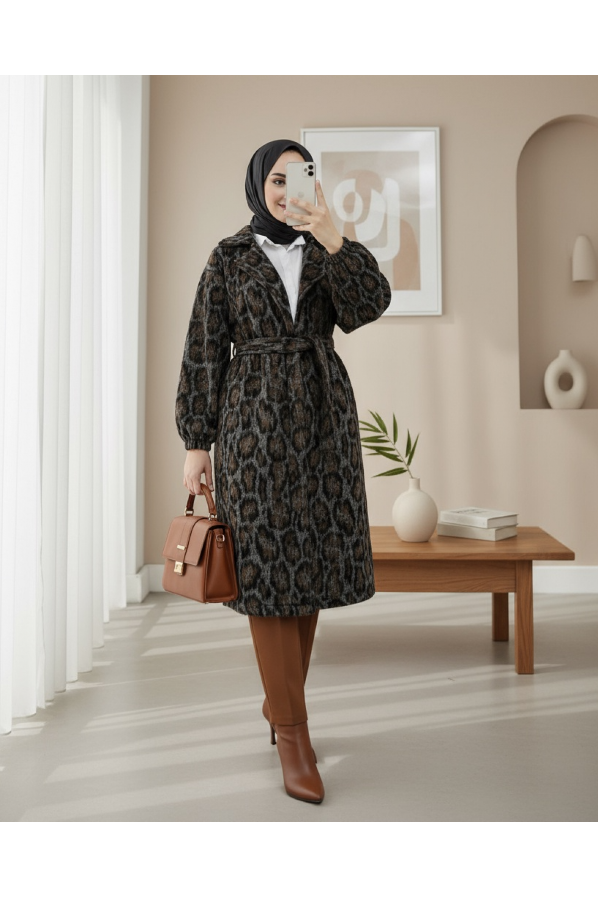 طوق الصدر المزدوج مربوط جيب نمط الفهد مخيط الرأس -فهد