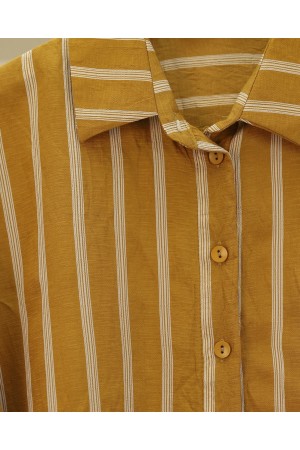 Button Down Long Back Striped Shirt -Cinnamon