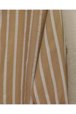 Button Down Long Back Striped Shirt -Mink color