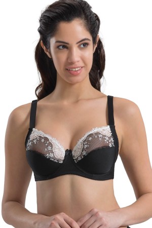 حمالة صدر دانتيل سوداء وبيضاء من ماركة MI Podyumplus 136 B، مزودة بسلك سفلي لتشكيل الجسم